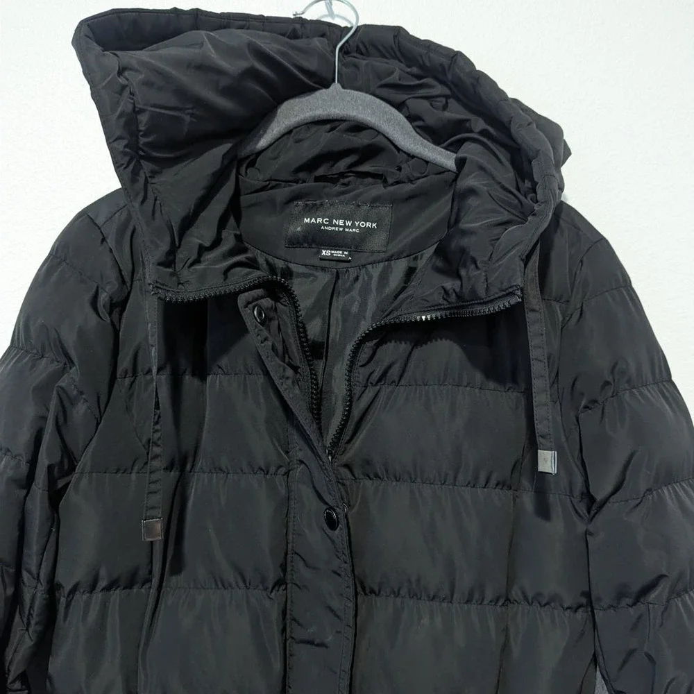Marc New York Black Puffer Quilted Coat Zipper Hooded Jacket Parka - Picture 3 of 6